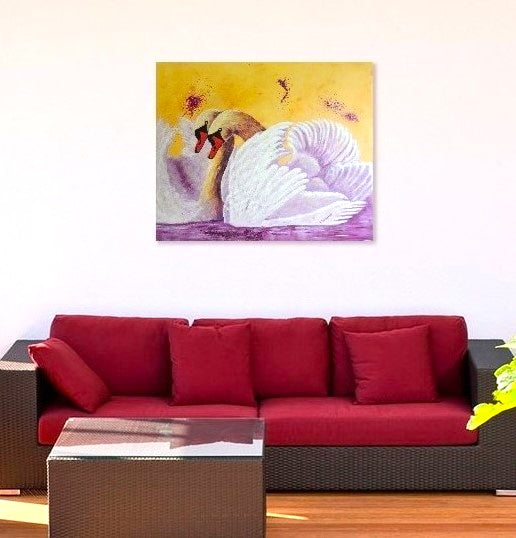 Cygnes d'Amour / Swans of Love, 20"Hx24"W
