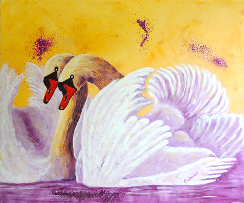 Cygnes d'Amour / Swans of Love, 20"Hx24"W