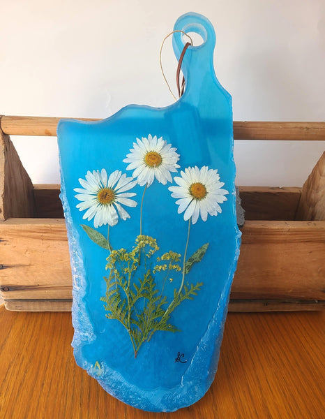 Plateau de service en résine avec fleurs naturelles / Serving Tray in resin with Natural Flowers