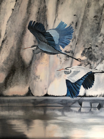 Early Morning; Blue Herons, 30"Hx24"W
