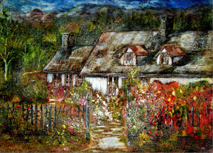 Old English Cottage, 11"Hx15"W